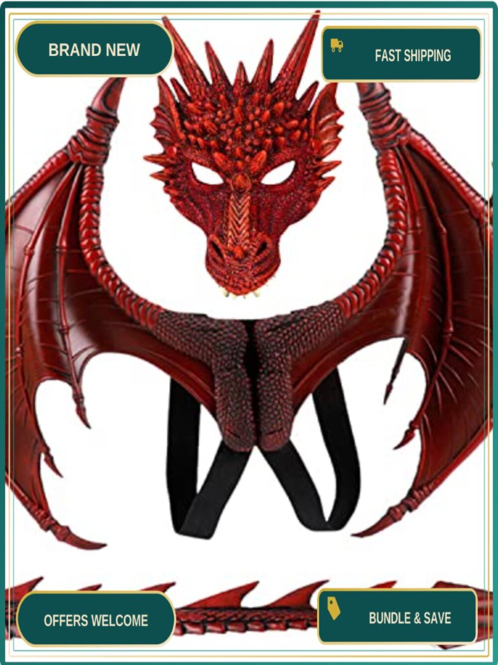 Dragon Wings Mask Tail Set 3D Foam Adjustable Halloween Cosplay